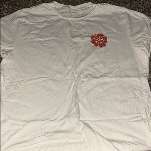White T-Shirt with Red Floral Design